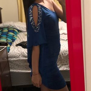 Short one shoulder blue cocktail dress